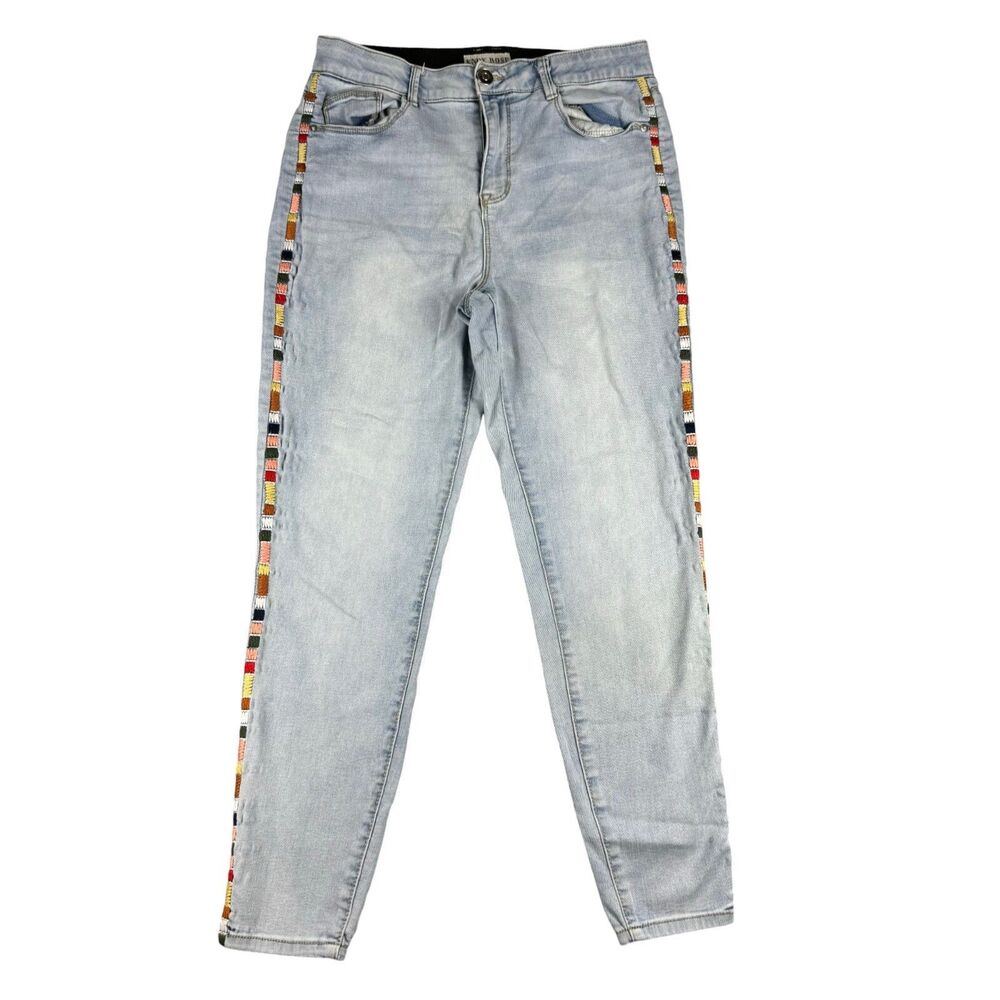 Knox Rose Jeans Womens 12 Blue Denim Light Wash Striped Elastic Waist Boho Pants